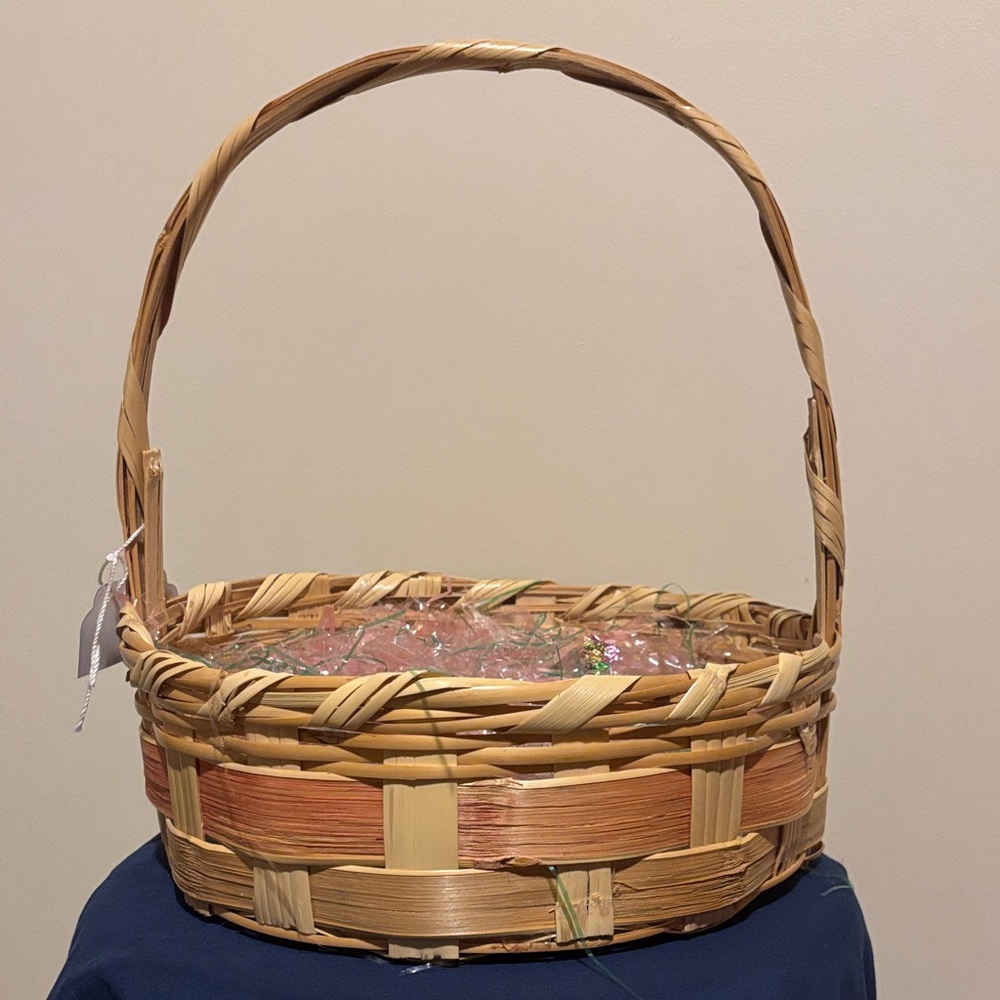 Handcrafted Woven Basket - Easter Basket, vintage.
12 inches wide